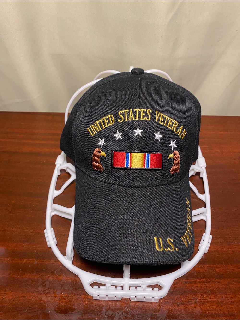 United States Veteran Embroidered Black Baseball Cap Service Ribbon Detail O/S